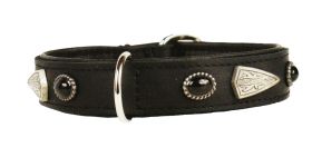 Lederhalsband mit Steinen und Nieten TURMALIN verchromt