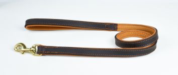 Führleine aus Leder Lederleine gefüttert braun Messing Karabiner