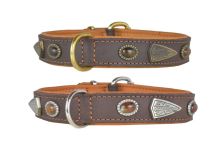 Lederhalsband mit Steinen und Nieten BERNSTEIN Optik